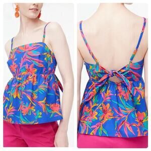 NWT J. Crew Vibrant Multicolor Floral Tie Back Cotton Tank Top 6 New